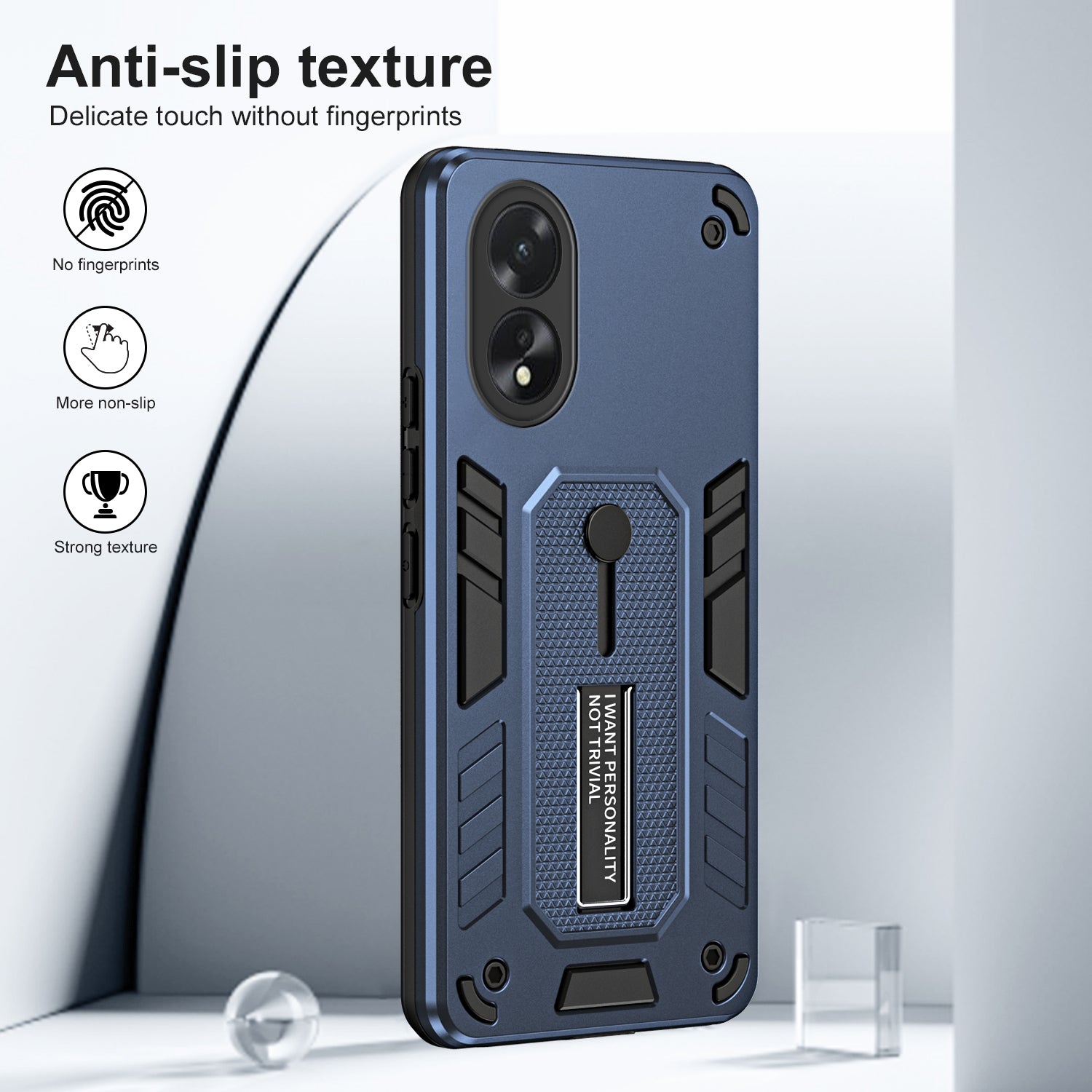 For Oppo A38 4G / A18 4G Kickstand Case TPU+PC Phone Protective Cover - Blue For Oppo A38 4G / A18 4G Kickstand Case TPU+PC Phone Protective Cover - Blue